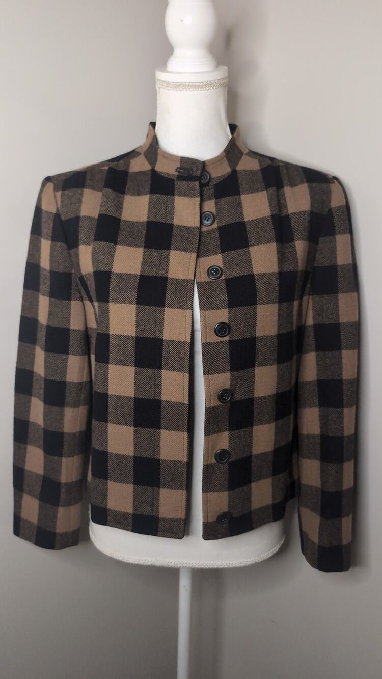 Vintage Pendleton Black Tan Buffalo Plaid Wool Jacket Womens M